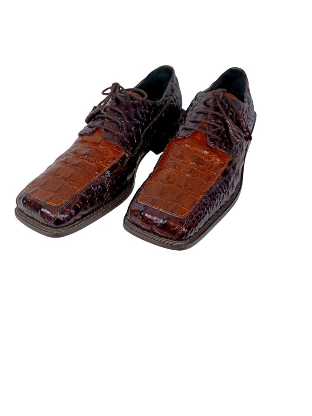 Giorgio Brutini Shoes Reptile Brown Leather Blocky Square Heel Toe Box Mens 8.5M